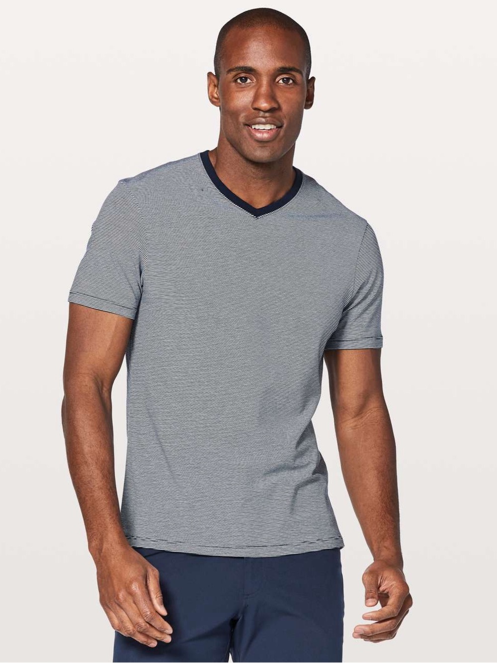 Lululemon 5 Year Basic V Updated Fit Delta Stripe White Navy Striped Tee T Shirt